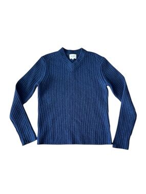 Demylee Lad Cashmere Sweater Navy Blue V Neck Long Sleeve Pullover